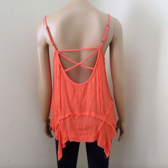 Hollister Womens Gauze Flowy Tank Top Size Small Orange Open Back - Picture 4 of 4